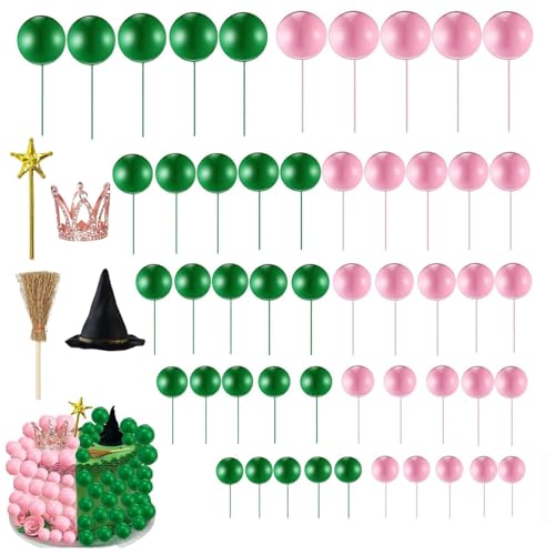 WADY Rosa & Grün Hexe Prinzessin Kuchen Toppers Set (44-teilig) - Halloween Geburtstag Party Dekorationen mit Kronen, Besen & Zauberstäben für Themenpartys von WADY