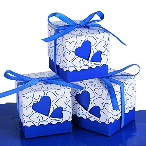 Wady 100 Stück Schachteln für Konfekt aus Papier, inklusive Band, Gastgeschenke, Tischkarten, Dekoration für Party, Hochzeit, Taufe (dunkelblau) von WADY