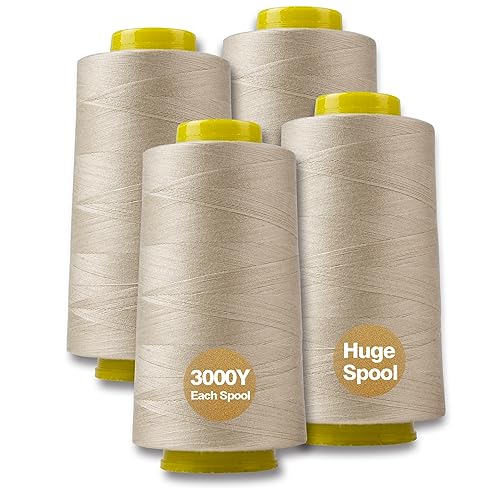 Beige Overlockgarn Allzweckgarn zum Nähen, Polyester, 4 Kegel à 3000 Yards pro Spule für Nähmaschine von WAFASSZD