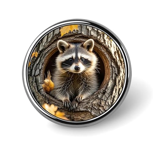 Waschbär im Herbstbaumloch-Anstecknadel, runde Anstecknadeln aus Metall, modisches Abzeichen für Hemden, Jacken, Hüte Waschbär im Herbstbaumloch-Anstecknadel, runde Anstecknadeln aus Metall, modisches Abzeichen für Hemden, Jacken, Hüte von WAFICAC