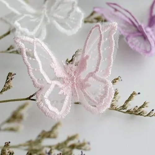 5 Stücke Schmetterling Patches 3D Spitze Stoff Stickerei Kopfbedeckungen DIY Kleidung Nähzubehör Dekorieren Zubehör-Rosa groß von WAGNPNT