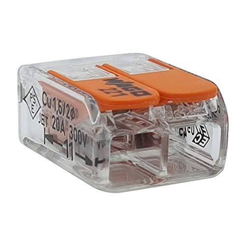 50 Stück Wago Klemmen 221-412 Verbindungsklemme 2 Leiter mit Betätigungshebel 0,2-4 qmm kleine Bauform, transparent von WAGO