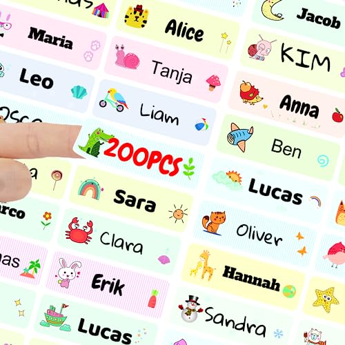 Namensaufkleber,personalisierte Klebeetiketten,Namensaufkleber Kinder, Schul Set,personalisierbare und wasserfeste Klebeetiketten für Kinder, Schule und Kindergarten (200, 45 * 15mm) von WAHXIAOSW