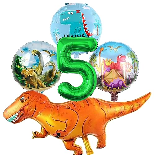 Dino Geburtstag Deko 5 jahre, WAHYGG Geburtstagsdeko 5 Jahr Kinder, Luftballons Grün für Dinosaurier Party Dekoration Dschungel Party Kinder von WAHYGG