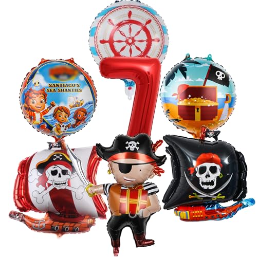 Piratenschif Geburtstagsdeko 7 Jahre, WAHYGG Piratenschif Luftballons Set, Pirate Deko Folienballons Kindergeburtstag von WAHYGG
