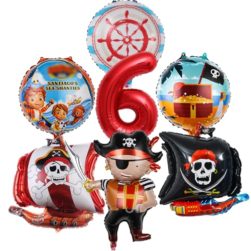 Piratenschif Geburtstagsdeko 6 Jahre, WAHYGG Piratenschif Luftballons Set, Pirate Deko Folienballons Kindergeburtstag von WAHYGG