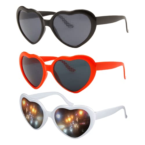 Herz Effekt Brille 3 Stück Heart Effect Glasses Diffraktion Brille Herz Brille Effekt 3D Herze Brille Herz Brille Beugungs für Kostümfest Fasching Musik Freien Party Bar Feuerwerk Schwarz,Rot,Weiß von WAIBBU