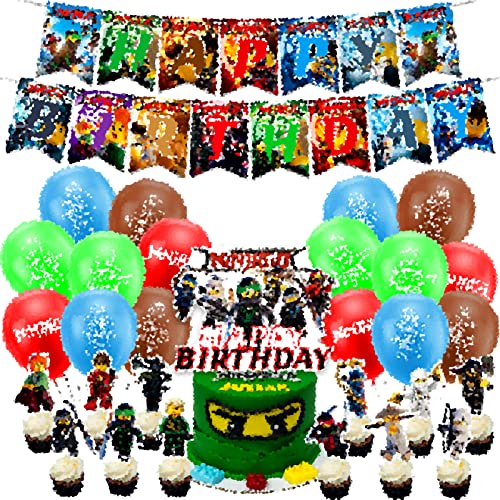 30Stück geburtstagsdeko,Thema Anime Party Set,Kindergeburtstag Kit Deko Geburtstag Set Anime Kuchen Topper Deko Geburtstag Banner Luftballons für Kinder Jungen Warrior Mottoparty von WAIMXDAO