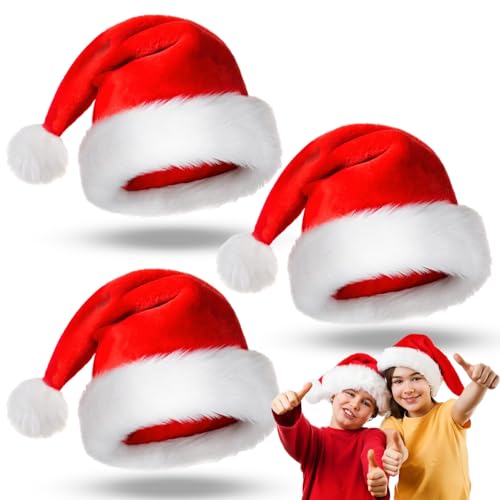 WAIMXDAO 3 Stücke WeihnachtsmüTze,Weihnachtsmann Mütze,Rote Santa MüTze,Rot Weihnachten Hüte,NikolausmüTze Mütze,Nikolausmütze Neues Jahr Party Comfort Weihnachten Hüte für Kinder (A) von WAIMXDAO