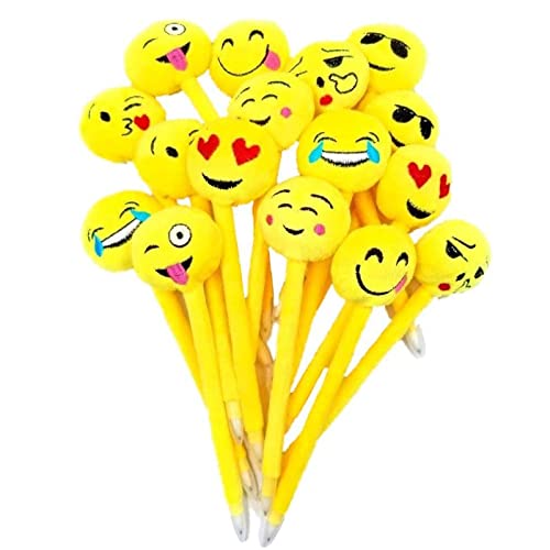 WAIZHIUA 24 Stück Neuheit Emoji Stift Niedlich Plüsch Emoji Kugelschreiber Schreibwaren Geschenk für Kinder Geburtstag Party Tüten Füller Party Gastgeschenk von WAIZHIUA