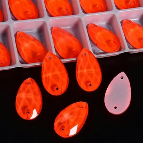 Glitzer-Strasssteine zum Aufnähen, Neon-Strass, DIY-Nähzubehör, Kristalle, Diamant für Kleid, Orange Light, 11 x 18 mm, 28 Stück von WAJIJD