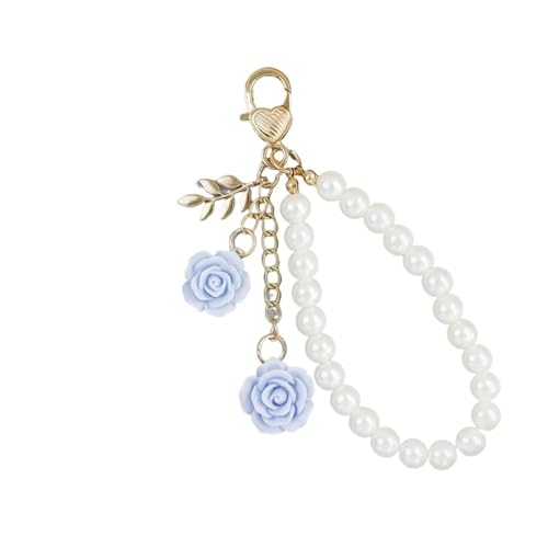 WAJJWI 2 Stück Schlüsselanhänger mit Rosenblüte aus Kunstharz, Kunstperlenkette, Armband mit Schlüsselring, Mehrzweck-Ornamente for Geldbörse, Handytasche Für Umhängetasche Tote(Blue) von WAJJWI