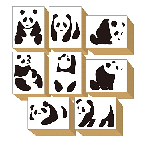 8 Stück Holz Gummistempel Panda-Design-Set Niedliches Tier für DIY Basteln, Scrapbook, Malen, Buchstaben Tagebuch, Kartenherstellung, Geschenk-WAKUWAKU Hergestellt in Japan, Tokio von WAKUWAKU