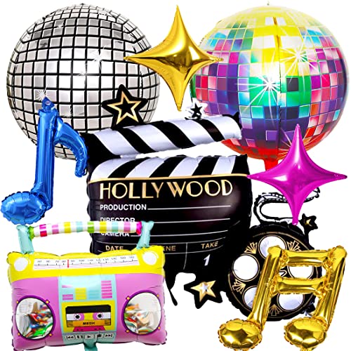 90er 80er Jahre Ballon Party Dekoration Luftballons Radio, 4D-Planet, Videokamera, Musiknotation, Radio Musiknote, vierzackiger Stern Foil Ballon für Back to 90er 80er Hip Pop Party Dekor,8pcs von WALIGU