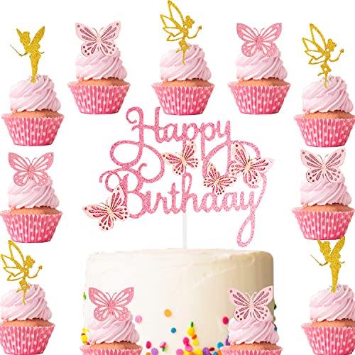 Schmetterling Cake Topper Doyomtoy 33 Stück Cake Topper Happy Birthday Schmetterling Kuchen Topper Schmetterlinge Tortendeko für Mädchen Geburtstag Hochzeit Party Deko von Doyomtoy