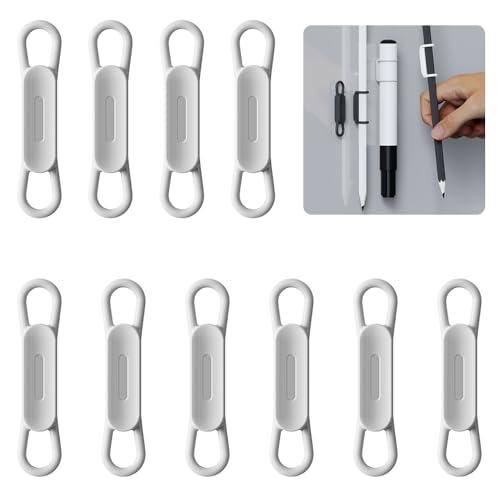 WALLFID 10er-Pack magnetische Silikon-Stifthalter-Clips – ideal für Gel-Tintenstifte oder trocken abwischbare Marker, kompatibel mit Schreibtisch, Kühlschrank, Whiteboard, Klemmbrett(Grau, 10er-Pack) von WALLFID