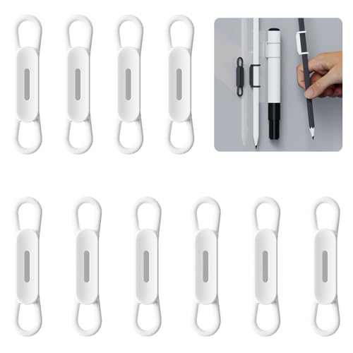 WALLFID 10er-Pack magnetische Silikon-Stifthalter-Clips – ideal für Gel-Tintenstifte oder trocken abwischbare Marker, kompatibel mit Schreibtisch, Kühlschrank, Whiteboard, Klemmbrett(Weiß, 10er-Pack) von WALLFID