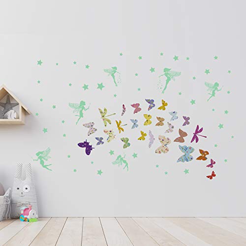 Leuchtet im Dunkeln, Fee, Blumenschmetterling, Wanddekoration, Kinderzimmer, Babyzimmer, Kinder, schön, modern, für Kinder, bunt, Muster, Waldland, Abenteuer. Leuchtet im Dunkeln, Fee, Blumenschmetterling, Wanddekoration, Kinderzimmer, Babyzimmer, Kinder, schön, modern, für Kinder, bunt, Muster, Waldland, Abenteuer. von WALPLUS