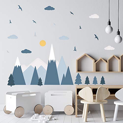 WALPLUS 25 Stück Bunte Berge Landschaft Blau Skandinavischen Stil Wandaufkleber Wandtattoo Kinderzimmer Dekorationsaufkleber Schlafzimmer Wohnzimmer Mädchen von WALPLUS