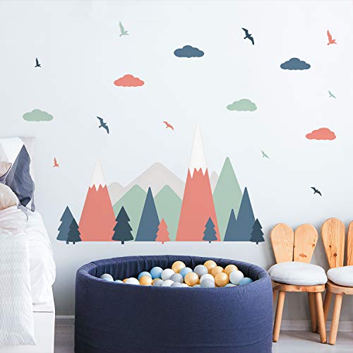 WALPLUS Wandaufkleber, Motiv bunte Berge, Landschaft, Rosa + Blau, selbstklebend, Vinyl, für Wohnzimmer, Schlafzimmer, Dekoration, Tapete, Kinderzimmer, Geschenk, zum Aufkleben an der Wand von WALPLUS