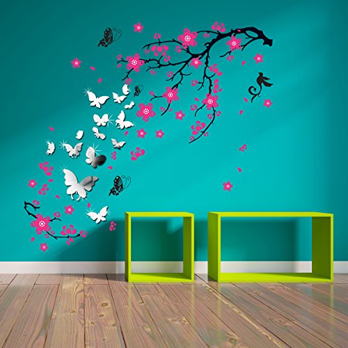 Walplus wsm2057 14 Spiegel Schmetterlinge Plus ws9034 Pink Blossom Blumen Wand Kunst, Mehrfarbig von WALPLUS