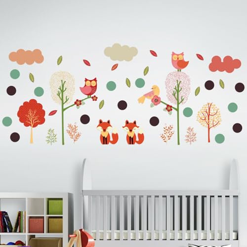 Wald Fuchs Tier Bunte Punkte Kinderzimmer Niedlich Kinderzimmer Baby Modern Kinder Wandsticker Zimmer Dekoration Muster Waldland Abenteuer von WALPLUS