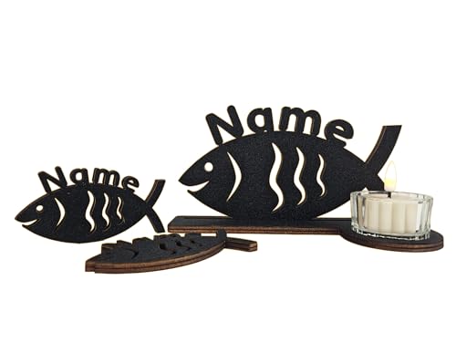 Waluna® Tauffisch Fisch inkl. 5 kleine Fische in 12 Farben personalisiert mit Name Tischdeko ideal als Taufedeko Kommunion Deko zur Konfirmation für Mädchen & Jungen Holzfisch Taufe von WALUNA
