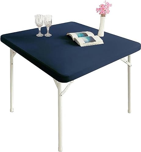 WANAM Einfarbige quadratische elastische Kante angepasst Esstisch Dekoration Zubehör Tischdecke Home Decor-Navy Blau-90x90cm Tisch von WANAM