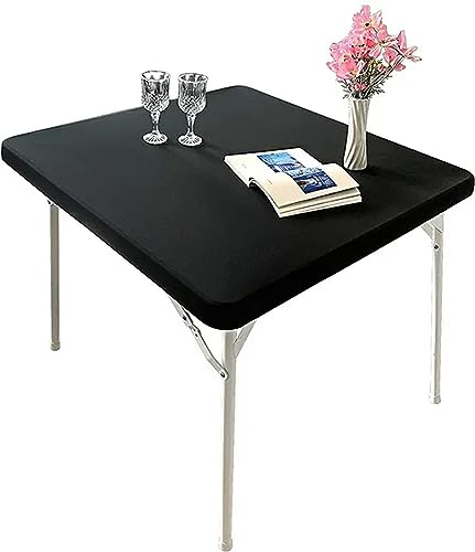 WANAM Einfarbige quadratische elastische Kante angepasst Esstisch Dekoration Zubehör Tischdecke Home Decor-Schwarz-100x100cm Tisch von WANAM