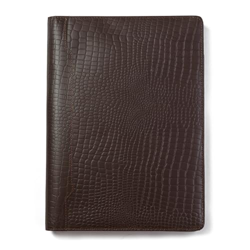 Braunes Leder-Padfolio mit Alligatormuster – 10"x13" – professioneller Organizer und Lebenslaufmappe, Dokumentenmappe mit Krokodilleder-Aufdruck und Schreibblock. Ideales für Männer und Frauen von WANDERINGS