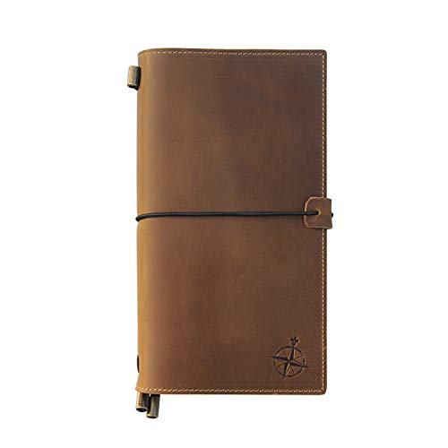 Leder Notizbuch mit Taschen - 22x11,5cm – Nachfüllbares Reisetagebuch mit Blanko Papier zum Schreiben und Organisieren oder als Notizheft, Diary, Vintage Planer von WANDERINGS