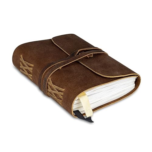 Ledergebundenes Notizbuch - Blanko Papier - Handgefertigtes Echtleder-Notizbuch, geeignet als Planner, Tagebuch oder kleines Notizheft - von WANDERINGS