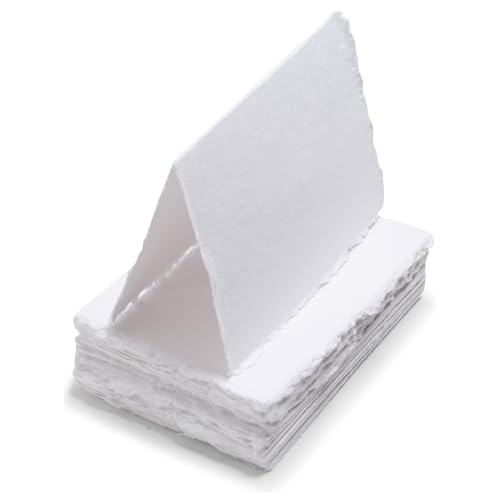 Wanderings Handgefertigte Karten mit Büttenrand – Gefaltet auf 9x5 cm – 150 gsm – 50er-Pack – Texturiertes Baumwollpapier, Platzkarten, Namenskarten, Tischkarten, Geschenkanhänger, Liebesbotschaften von WANDERINGS