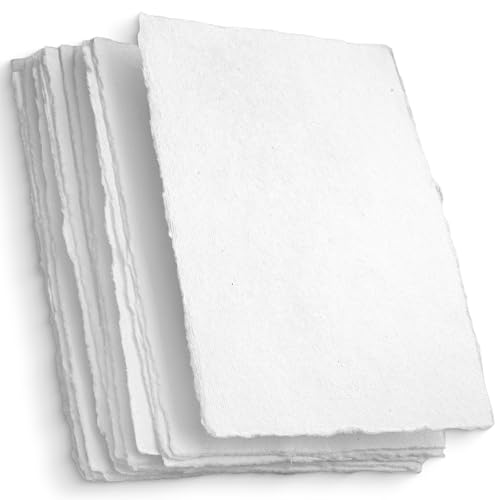 Wanderings Handgefertiges Weißes Büttenpapier Blankopapier - 10.5x15 cm - 50er-Pack - Aquarell Mischtechnik-Papier - Save The Date, Einladungen, Grußkarten, Notizen, Diy Kunst - Dickes 150 gsm von WANDERINGS