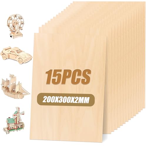 WANDGU 15 Stück Sperrholzplatte 2mm: Holzplatten zum Basteln 300 x 200 x 2 (+/- 0,2) mm, Sperrholz, Balsaholz Platten Perfekt Für zum Basteln, Modellbau, Kreativ Hobby, Laserprojekte, Gemälde Kunsta von WANDGU