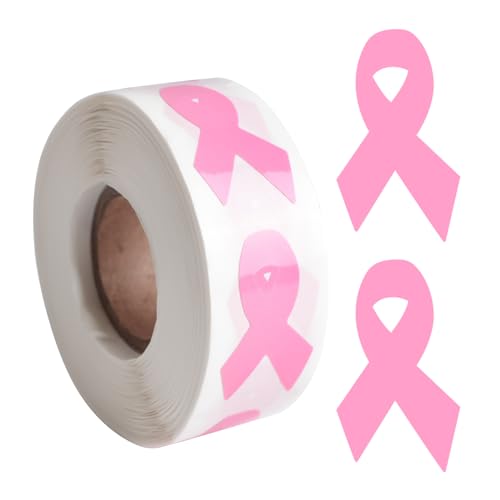 WANDIC 1,9 x 3,3 cm rosa Schleifen-Bewusstseinsaufkleber, 500 Stück Aufkleber für Brustkrebs-Bewusstseinsaufkleber, Selbstklebende Etikettenrolle für öffentliche Wohltätigkeitsorganisationen, von WANDIC