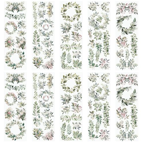 WANDIC 10 Blatt Transfer-Aufkleber, Distress Leaves Decals Bud Flower Aufkleber für DIY Scrapbooking Fotoalben Möbel 30 x 9,9 cm WANDIC 10 Blatt Transfer-Aufkleber, Distress Leaves Decals Bud Flower Aufkleber für DIY Scrapbooking Fotoalben Möbel 30 x 9,9 cm von WANDIC