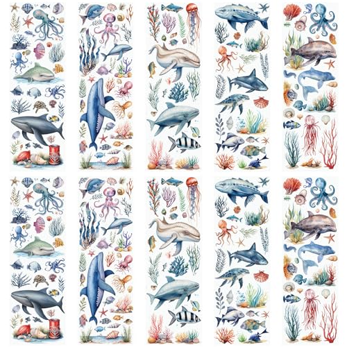 WANDIC 10 Blatt Transfer-Aufkleber, Ozean-Stil, Fischmuster, Aufkleber für DIY, Scrapbooking, Fotoalben, Möbel, 30 x 9,9 cm WANDIC 10 Blatt Transfer-Aufkleber, Ozean-Stil, Fischmuster, Aufkleber für DIY, Scrapbooking, Fotoalben, Möbel, 30 x 9,9 cm von WANDIC