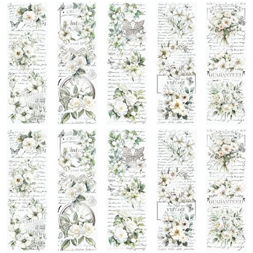 WANDIC 10 Blatt Transfer-Aufkleber, Retro-weiße Blumenmuster, Aufkleber für DIY, Scrapbooking, Fotoalben, Möbel, 30 x 9,9 cm von WANDIC
