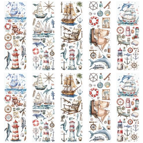 WANDIC 10 Blatt Transfer-Aufkleber, Schiffsmuster-Aufkleber für Bastelarbeiten, Scrapbooking, Fotoalben, Möbel, 30 x 9,9 cm WANDIC 10 Blatt Transfer-Aufkleber, Schiffsmuster-Aufkleber für Bastelarbeiten, Scrapbooking, Fotoalben, Möbel, 30 x 9,9 cm von WANDIC