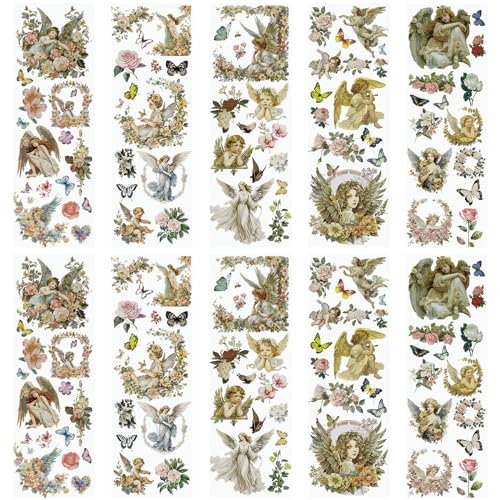 WANDIC 10 Blatt Transfer-Aufkleber, Vintage-Blumen und Engel-Thema für Möbel, Tisch, Wasserflasche, Basteln, 30 x 9,9 cm WANDIC 10 Blatt Transfer-Aufkleber, Vintage-Blumen und Engel-Thema für Möbel, Tisch, Wasserflasche, Basteln, 30 x 9,9 cm von WANDIC