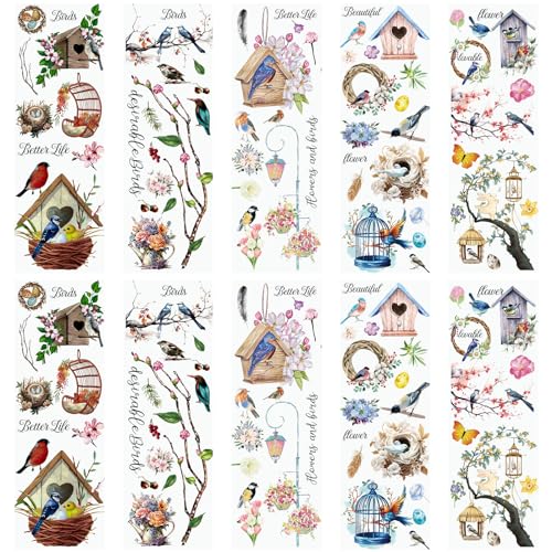 WANDIC 10 Blatt Transfer-Aufkleber, Vintage-Blumen-Aufkleber, Retro-Vogelkäfig-Blumen-Aufkleber für Bastelarbeiten, Scrapbooking, Fotoalben, Möbel, 30 x 9,9 cm WANDIC 10 Blatt Transfer-Aufkleber, Vintage-Blumen-Aufkleber, Retro-Vogelkäfig-Blumen-Aufkleber für Bastelarbeiten, Scrapbooking, Fotoalben, Möbel, 30 x 9,9 cm von WANDIC