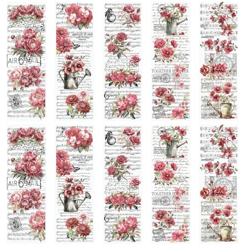 WANDIC 10 Blatt Transfer-Aufkleber, Vintage-Stil, rosa Blumen-Aufkleber mit Schriftzug, Möbel-Blumenaufkleber für Tisch, Wasserflasche, DIY, Handwerk, 30 x 9,9 cm WANDIC 10 Blatt Transfer-Aufkleber, Vintage-Stil, rosa Blumen-Aufkleber mit Schriftzug, Möbel-Blumenaufkleber für Tisch, Wasserflasche, DIY, Handwerk, 30 x 9,9 cm von WANDIC