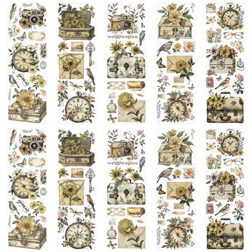 WANDIC 10 Blatt Transfer-Aufkleber, Vintage-Uhren, Umschlag, Koffer für Möbel, Tisch, Wasserflasche, Basteln, 30 x 9,9 cm WANDIC 10 Blatt Transfer-Aufkleber, Vintage-Uhren, Umschlag, Koffer für Möbel, Tisch, Wasserflasche, Basteln, 30 x 9,9 cm von WANDIC