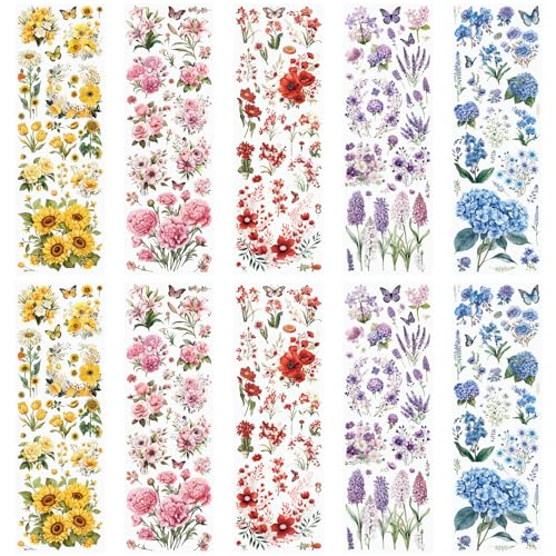 WANDIC 10 Blatt Transfer-Aufkleber, gemischte Blumen-Aufkleber für Bastelarbeiten, Scrapbooking, Fotoalben, Möbel, 30 x 9,9 cm WANDIC 10 Blatt Transfer-Aufkleber, gemischte Blumen-Aufkleber für Bastelarbeiten, Scrapbooking, Fotoalben, Möbel, 30 x 9,9 cm von WANDIC