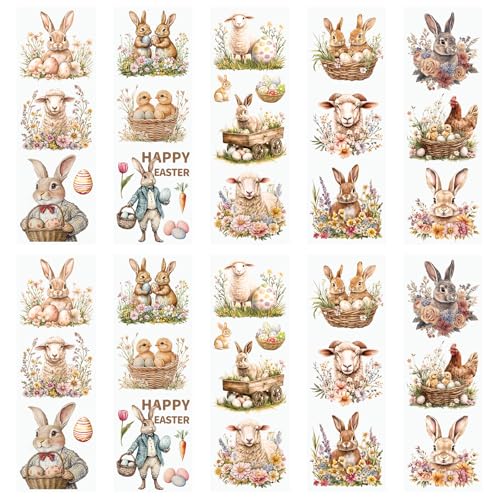 WANDIC 10 Stück Oster-Tier-Motiv-Aufkleber, Hasen-Aufkleber, Schaf-Aufkleber für Geschenkverpackung, DIY, Scrapbooking, Alben, Möbel, 10 x 30 cm von WANDIC