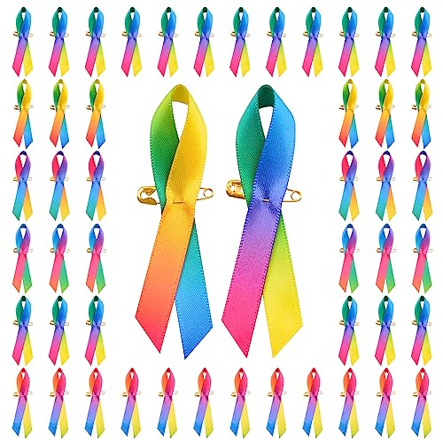 WANDIC 100 Stück Regenbogen-Bandnadeln, Pride-Brosche aus Satin, Regenbogen-Dekoration, Band mit Sicherheitsnadeln für Damen und Herren von WANDIC