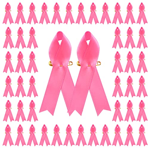 WANDIC 100 Stück rosa Brosche mit Sicherheitsnadeln für Damen und Herren, Satinrosa Nadeln Brustkrebs-Bewusstseins-Abzeichen mit Sicherheitsnadeln für Damen und Herren Aktivitätskleidung Dekoration von WANDIC