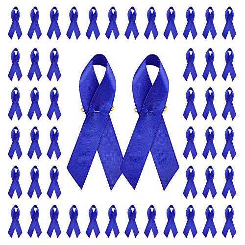 Wandic 100 Stück Satin-Bänder mit Sicherheitsnadeln für Prostatakrebs Sensibilisierung 7,5 x 4 cm Blau von WANDIC