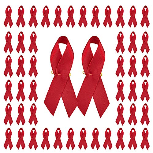 Wandic Broschen in Form von Satinbändern, mit Sicherheitsnadeln, für Herzkrankheiten, HIV, Drogenprävention und Fahren unter Einfluss, Rot, 100 Stück Wandic Broschen in Form von Satinbändern, mit Sicherheitsnadeln, für Herzkrankheiten, HIV, Drogenprävention und Fahren unter Einfluss, Rot, 100 Stück von WANDIC